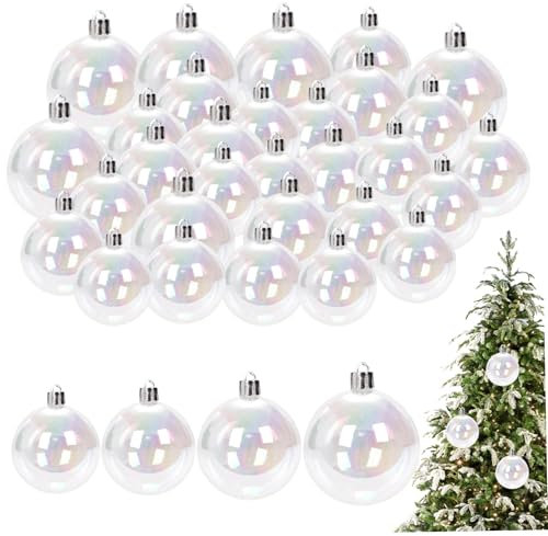 Weihnachtskugeln Schillernde Ornamente Bälle 16pcs klare Weihnachtsschmuckbälle Plastik Plastik klares Baulble dekorativ hängende Irisierende Weihnachtsbällchen für DIY Weihnachtsparty Geburtstag
