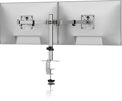 Pholiten Dual Monitor Stand, Heavy Duty Adjustable Monitor Arm Desk Mount for 2 Screens up to 38Inches, Tilt, Swivel, Rotate, Supports Tilt, Swivel, Rotate, Supports 22 lbs per Arm,Silver