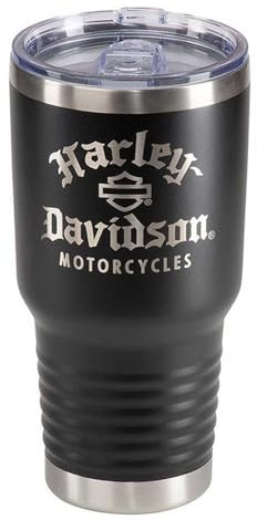 Harley-Davidson Old English Travel Tumbler - Bicchiere da viaggio in acciaio INOX a doppia parete, 880 ml