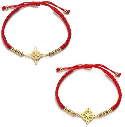 UNIFT Armband Für Frauen Keltische Hexenknoten Magic Layered Armband Edelstahl Charm Mystic Double Rope Armbänder Keltische Schmuck (Gold+Gold 1)