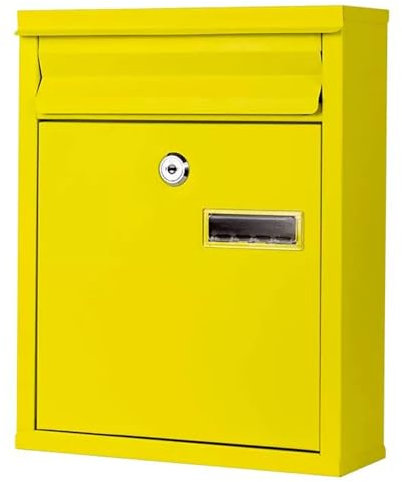 WANGCEPLSD Wandbriefkasten mit Schloss, Briefkasten Bunt für Den Außenbereich des Hauses, Verzinktes Blech, Kleiner Briefkasten, für Homeschool-Büros, 30x24x8cm(Yellow)