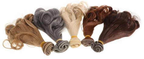 TOYANDONA 5stücke Teiliges Bjd Puppenperücken Mit Lockigem Synthetischem Haar Aus Hitzebeständigem Material Weiche Baumwollfaser-haarverlängerungen Für Diy Puppenfrisuren Modischer Birnenblü