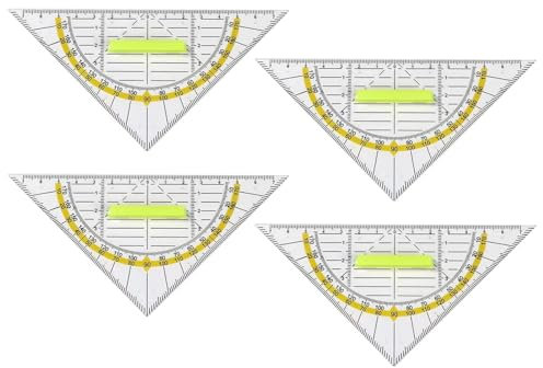 Geodreieck mit Griff, 4 Stück Geometrie Dreieck Geodreieck Grundschule, Geodreieck K-lein Groß Transparent Flexibel zum Kreise Zeichnen, Geeignet für Studenten Büro Designer Malerei