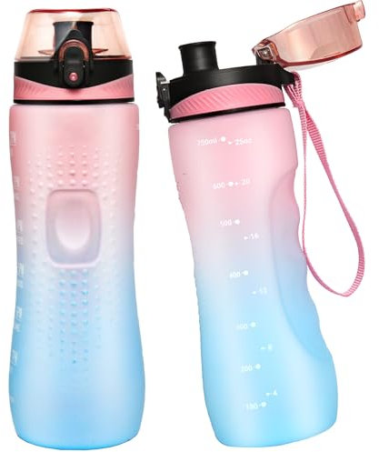 Binudum Trinkflasche Motivations Wasserflasche mit Zeitmarkierung, Sport Tritan BPA freie auslaufsichere Wasserflasche für Jugendliche, Erwachsene, Fitnessstudio (Pinkish Azure, 750 ml)