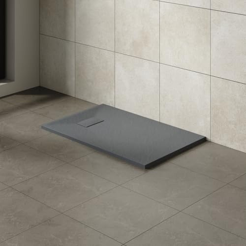 Aquariss SMC Rectangular 1000 x 700 mm Wet Room Shower Tray Anthracite | Slate Effect Shower Tray, Slimline Anti Slip, Bathroom Shower Cubicle Base, for Walk In Shower Door, Durable
