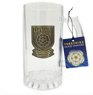 Beyond Happy Yorkshire Rose Pint Tankard - Heavy Duty Glass Yorkshire 'God's Own Country' Drinking Tankard