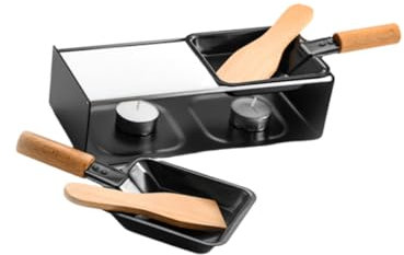 PEPLAYTAL Mini Plancha para Queso Sartén Antiadherente Mango de Madera Mini Estufa para Asar Electricidad para Fondue y Picnics