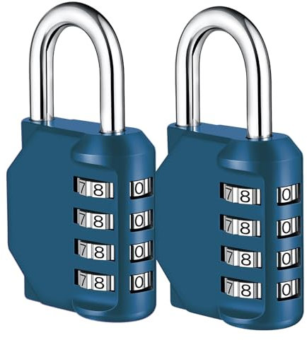 NAGE 4-Digit Combination Padlock with Resettable Code | Heavy Duty Outdoor Padlock for Gym, School Lockers, Toolbox, Gate, Shed & Garage | Weatherproof Number Lock (2P, Peacock Blue)
