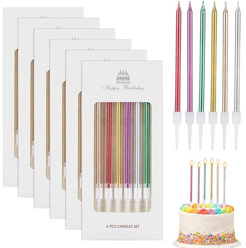 36 Stück Geburtstagskerzen Kuchen, 6 Farben Dünne Lange Tortenkerzen mit Haltern, 13cm Kerzen Geburtstag Geburtstagskerzen für Torte, Birthday Candles für Geburtstagskuchen, Partys, Hochzeiten