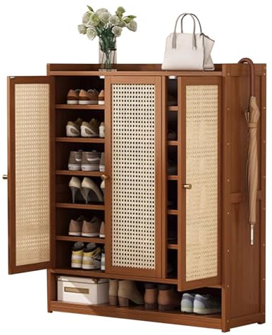 LXJBBD Rattan-Schuhschrank für den Eingangsbereich, Bauernhaus-Aufbewahrungsregal mit Türen und offenem Stauraum für Flur, Wohnzimmer, Schuh-Organizer