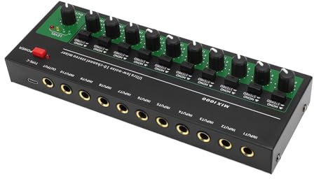 NIZUUONE Stereo -Line -Mixer 10 Kanal Soundprozessor Independent Lautstärkeregler Niedriggeräuschungsmixer für den Aufnahmestudio Metal (EU-Stecker)