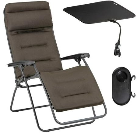 Lafuma MOBILIER - Set gepolsterte Relaxliege mit Sonnenschirm und Becherhalter - RSX Clip - AirComfort® - Marron Taupe BDL0053_7057-5 Jahre Garantie