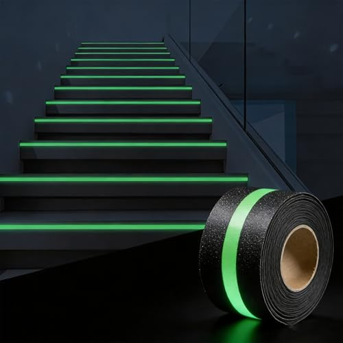 1 Roll Anti Slip Tape for Steps, 5m*5cm Glow In The Dark Anti-Slip Tape, High Traction Grip Abrasive Residue Free Adhesive Strip for Stairs Tread Steps Ramps Indoor Outdoor (Fluorescent)