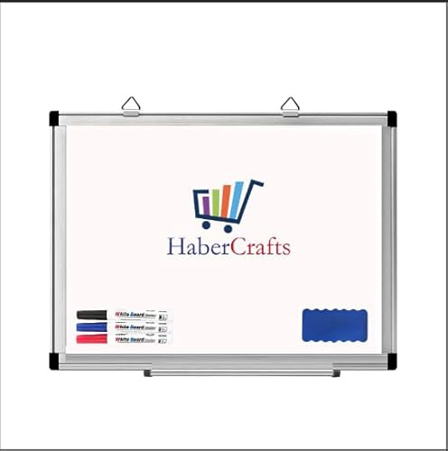 Habercrafts Extra Large Magnetic Whiteboard 90 x 120cm Dry Erase White Board with 3 Colour Pens Eraser Tray Silver Aluminium Frame Hangable Dry Wipe Writing Board for Office School (90cm x 120cm) | Dry Erase White Board, 3 Colour Pens Eraser Tray, Silver Aluminium Frame, Hangable, For Office School