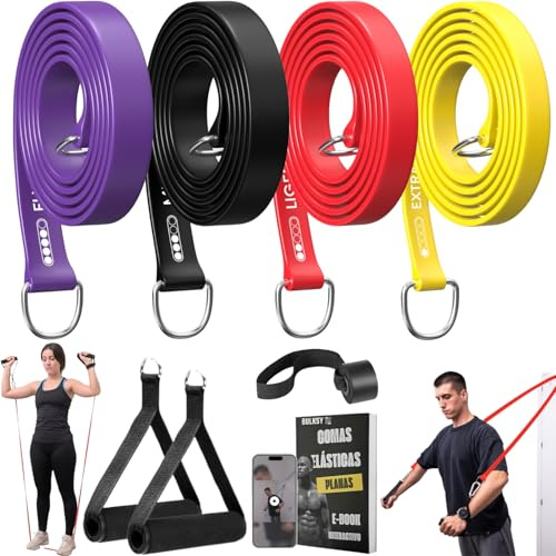 Gomas Elasticas Musculacion Planas - Set 4 Bandas de Resistencia Fitness