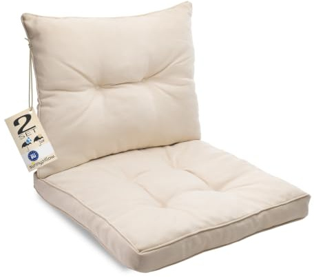 sunnypillow Polster für Gartenmöbel - 2er Set : Sitzkissen 50 x 50 cm + Rückenlehne 50 x 40 cm - Gartenpolster Outdoor, wasserdicht, UV-lichtecht - Polsterauflagen für Rattanmöbel - Kissen Ecru