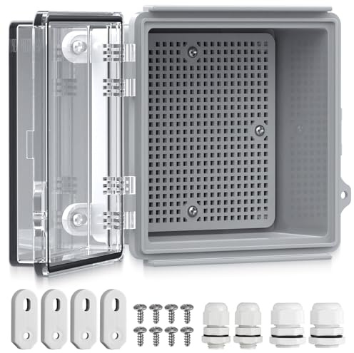 Kamtop Wasserdichter Verteilerkasten IP67, Anschlussdose Wasserdicht, 3mm ABS Kunststoff Verteilerkasten außen, 15x15x9cm Stromkasten mit Montagezubehör, Transparent Schaltschrank