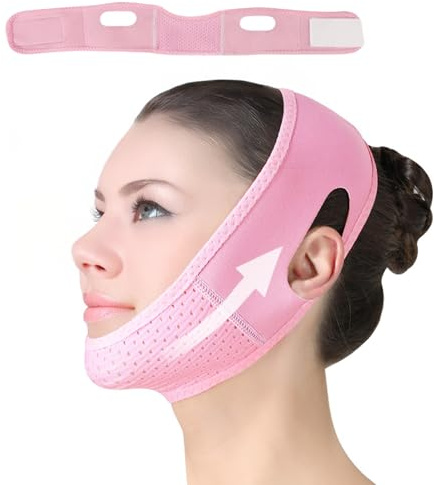 V Gesichtsmaske gegen Doppelkinn – Wiederverwendbarer Face Wrap für strafferen Look, V-förmiges Kinnband, verstellbare Lifting-Maske für Frauen & Männer
