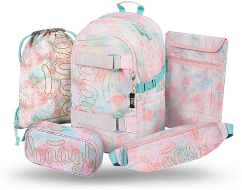 Baagl Schulrucksack Set Mädchen 5 Teilig Schultasche 25 l - Sunset