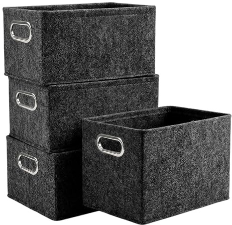 ZEONHEI 4er Set Filz Aufbewahrungsbox Grau, 36x26x22 cm Groß Filzkorb Aufbewahrungskorb, Faltbare Stoffbox mit Tragegriff für Haushalt Bad Wohnzimmer