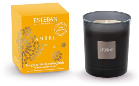 Esteban - Nachfüllbare Duftkerze 180g - Amberduft - Hochwertiges Wachs - Handgefertigt - Über 35 Stunden Duft - 98% natürliche Inhaltsstoffe