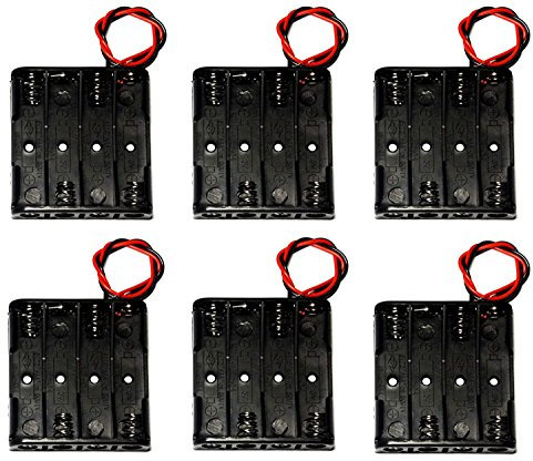 WAYLLSHINE 6PCS 4 x 1.5V AAA Battery Spring Clip Black Plastic 4 x 1.5V AAA Battery Case Holder Box Black Red Wire Leads