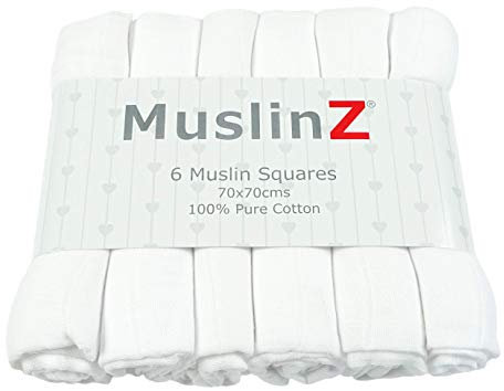 Muslinz Premium di alta qualità 100% cotone Baby mussola quadrati 70x70 cm (bianco, confezione da 6) ...