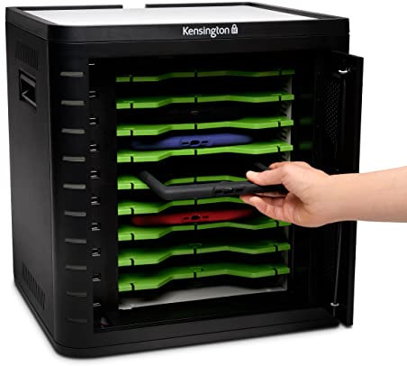 Kensington K67977WW Lade- und Synchronisierungs-Kabinett (für Tablets, für bis zu 10 Tablets, manipulationssichere Tür und eingebautem Lüfter), Schwarz