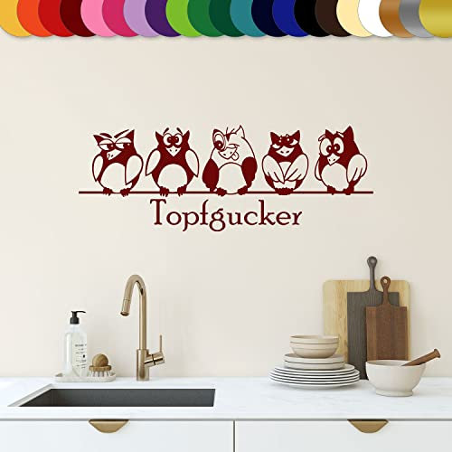Sunnywall Wandtattoo Topfgucker Eulen Vögel Kochen Küche Essen Wandsticker Rotbraun (Dunkelrot) Gr1