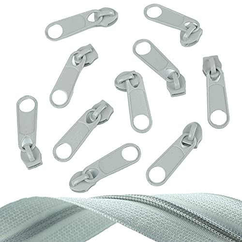 10 Reißverschluss Zipper für Endlosreißverschluss, 5mm, Farbauswahl, Farbe:hellgrau