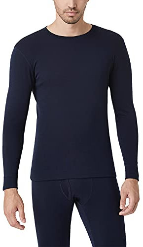 LAPASA Herren 100% Merinowolle Leicht Thermounterwäsche Thermooberteil Funktionsunterwäsche M29 Warm (L, Navy)