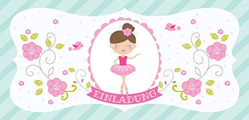CardWheels 12 Einladungskarten Ballerina + 13 Aufkleber Gratis - Mädchen Party Einladung Ballett Tanz