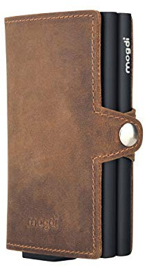 mogdi Duo Premium Herren Geldbörse, RFID/NFC Schutz, Slim Wallet mit Münzfach, Druckknopf & Kartenetui, aus A++ Echtleder, bis zu 12 Karten, Business Portmonee für Männer