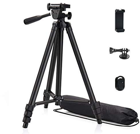 Phinistec 125cm Trépied pour Smartphone, Appareil Photo, iPhone, Projecteur, avec Adaptateur de Téléphone et et Télécommande Bluetooth pour Photo et Vidéo (Noir)