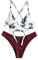 ZAFUL zweiteilig Bikini-Set mit verstellbarem BH & Rückengurt Design, Triangle Badehose mit Vögel-Gedruckt (Weinrot, L)