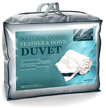Littens Luxury All Season Duo 13.5 Tog Double Bed Size White Goose Feather & Down Duvet Quilt, 15% Down, 230TC 100% Down-Proof Cotton Casing (4.5 + 9 Tog) 200cm x 200cm