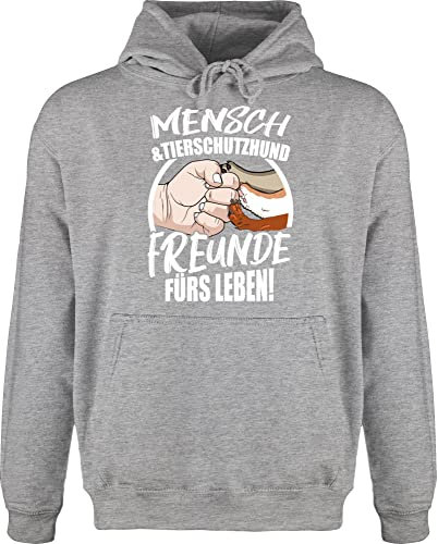 Hoodie Herren Pullover Männer - Geschenk für Hundebesitzer - Mensch & Tierschutzhund Freunde fürs Leben! - L - Grau meliert - hund hundemensch hoody sprüche pulli hunde hundefan hoodies mann