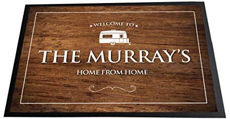 Artylicious Personalised Caravan wood effect printed Door mat 60 x 40cm, non slip base mat, home from home
