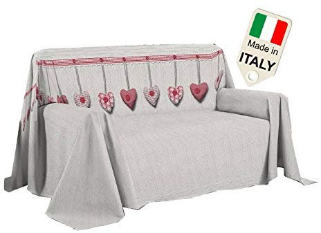 Biancheria&Casa Copridivano arreda Tutto con Cuore Appeso Shabby Gran foular Made in Italy : Colore - Rosso, Misura - cm 250x290