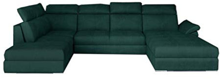 Ecksofa mit Schlaffunktion mit Bettkasten Couch U-Form Polstergarnitur Wohnlandschaft Polstersofa mit Ottomane Couchgranitur - Marvel (Grün(Monolith37), Ecksofa Rechts)