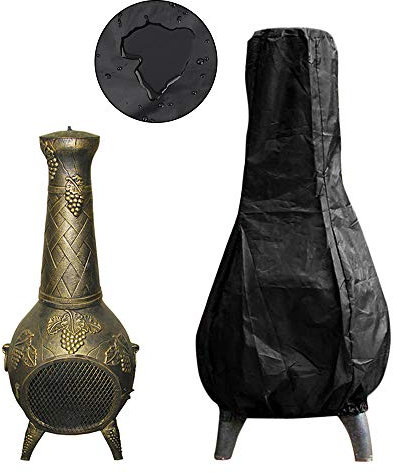 miuline Chiminea Cover Outdoor Patio Heater Cover UV Waterproof Weatherproof Heater Cover Garden Chimney Fire Pit Fountain Protector Black 122CM