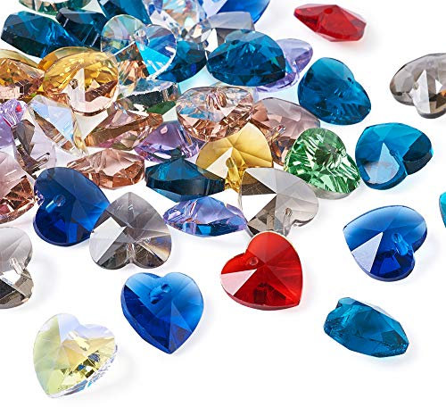 Beadthoven 50 Stück facettierte Kristall-Herz-Perlen, 14 x 14 x 8 mm, bunte Glas-Liebes-Herz-Anhänger, romantische Valentinstag-Ideen für die Schmuckherstellung von Halsketten