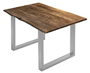 SAM Esszimmertisch 100x70 cm Billy, echte Baumkante, Esstisch aus Akazienholz massiv + nussbaumfarben, Baumkantentisch mit U-Gestell Silber