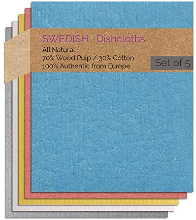 Swededishcloths Swedish Dishcloth 5 PK (Blue, Salmon, Yellow, Natural, Gray) Paper Towel Replacements | | ECO Friendly Reusable Absorbent Cleaning Sponge Cloths