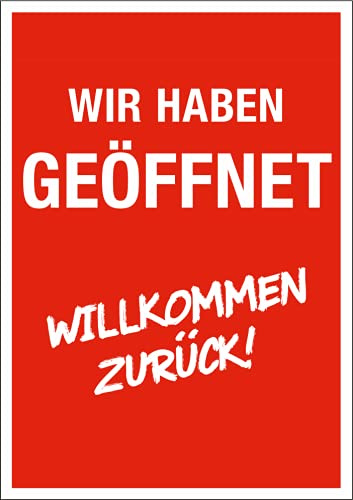 A1-Plakat Wir haben geöffnet - Willkommen zurück! rot/weiß Poster Kundenstopper Gehwegaufsteller Schaufenster