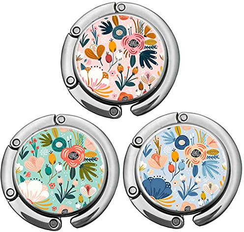 Foldable Purse Hook Womens Bag Table Hanger Collection - 3pack Pretty Floral Hooks