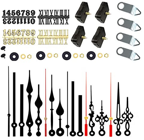 RXEBFXR 4 Stücke Hoch Drehmoment Uhrwerk für Wanduhr mit 6 Satz Zeiger und 4 Uhrenziffern-Bausatz, Langer Welle Quarz Uhrwerk, Lautlos Uhrwerk Mechanismus, DIY Uhr Bewegung Ersatz Teile