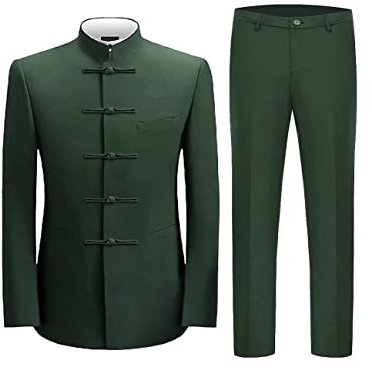 HUUTOE Chinese Tunic Suit Mandarin Collar Suit Mao Suit Chinese Tunic Suit Tang Suit for Boys Kung Fu Uniform Size 38, Green