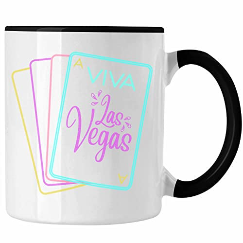 Trendation - Viva Las Vegas Tasse Geschenk Neon Retro 80er Jahre Geschenkidee (Schwarz)