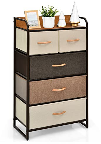 CASART Chest of Drawers, Wooden Top Fabric Storage Dressers, Iron Frame 4/5/7-Drawer Organizer Unit Utility Tower Cabinet for Bedroom Living Room Office(Multicolor, 58 x 29 x 99cm)